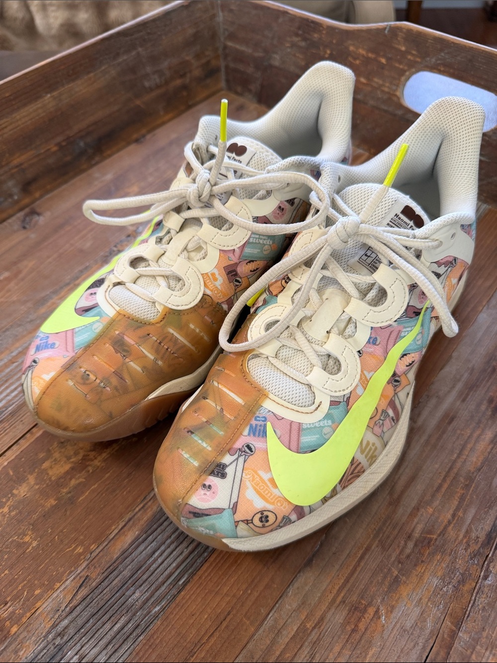 Nike Naomi Osaka Multicolor Graphic Tennis Sneakers with Neon Yellow Swoosh